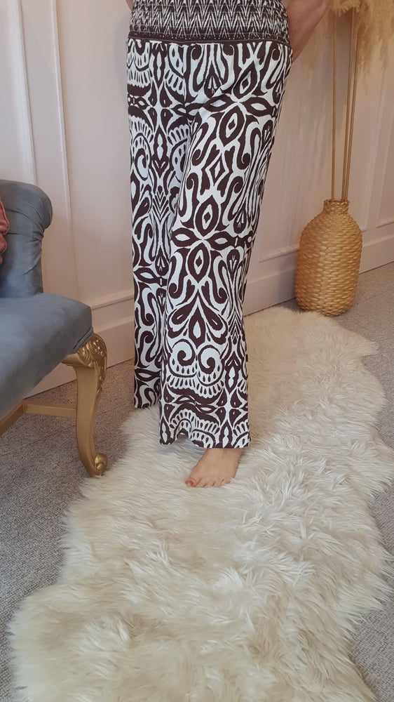 Aztec Palazzo Pants - Brown/Cream