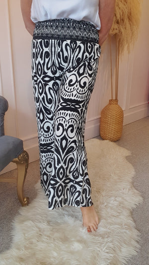 Aztec Palazzo Pants - Black/Cream