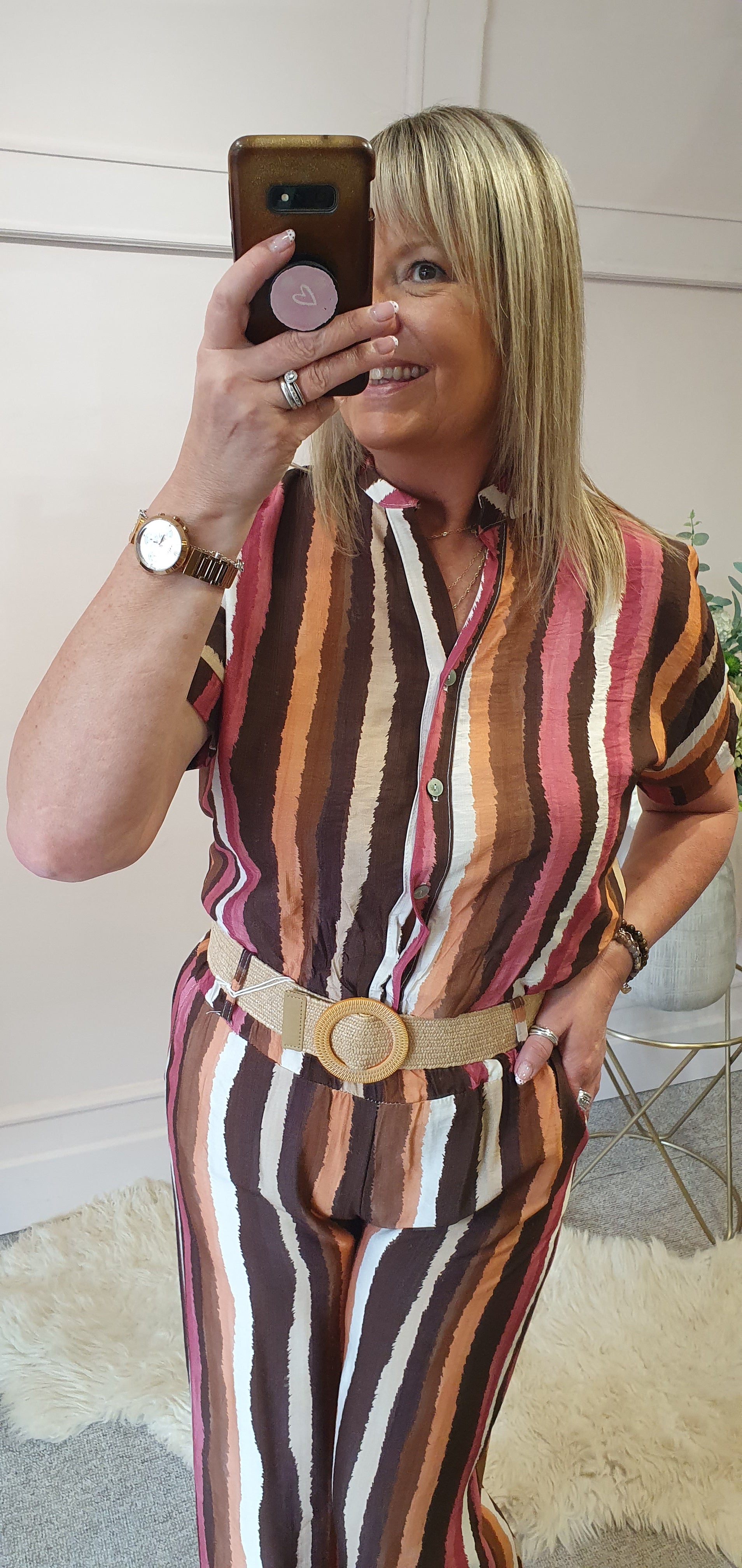 Multi Stripe Top & Pant Set - Brown/Mix - Wardrobe By Simone