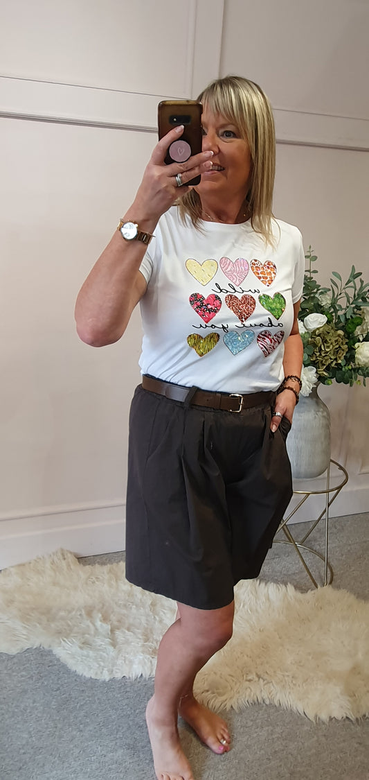 Hearts Wild About You T Shirt  - White - Wardrobe By Simone