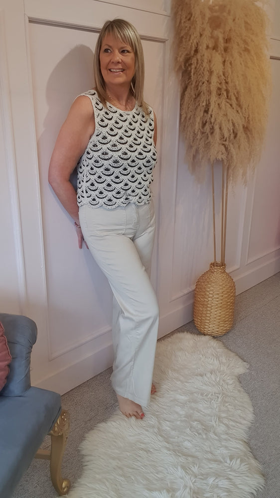 Crochet Tank Top - Black/Cream