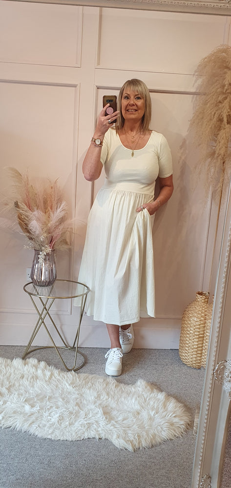 Capped Sleeve Dress - Cream - Wardrobe By Simone