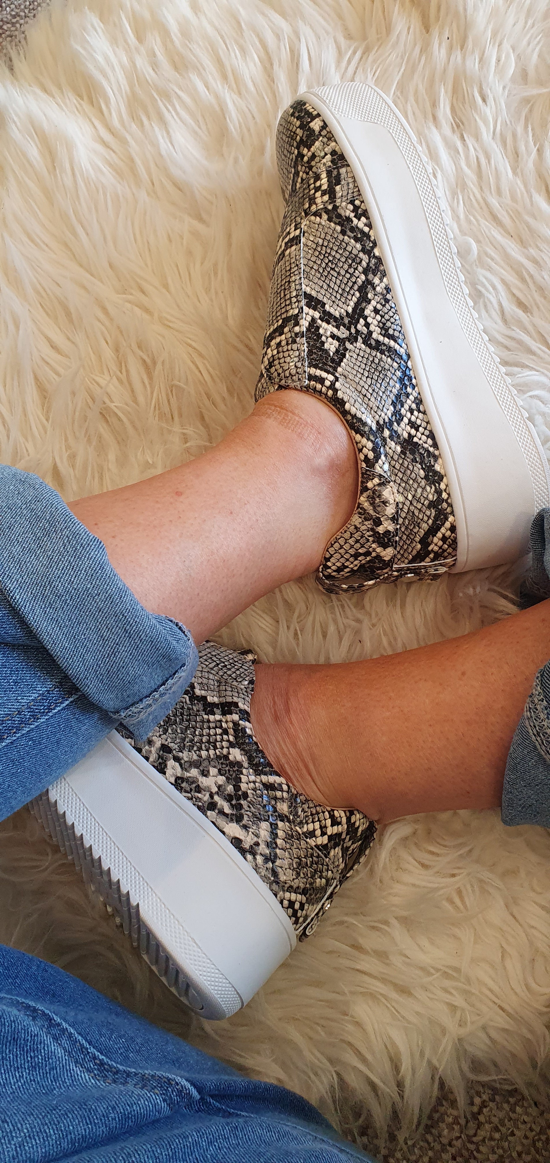 Laceless Platform Sole Trainer - Snake Print - Wardrobe By Simone