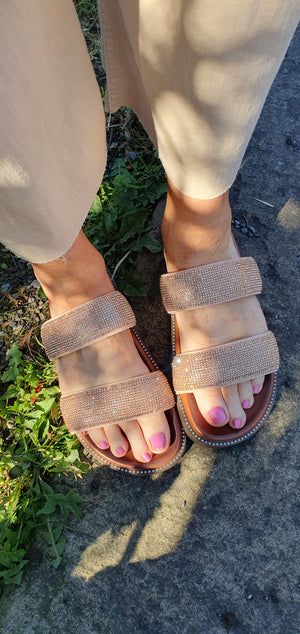 Patsy Double Band Sparkle Slider - Tan