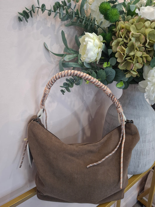 Corduroy Shoulder Bag  - Taupe - Wardrobe By Simone