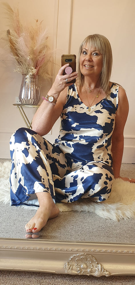 Cow Print Vest Top - Navy/Cream - Wardrobe By Simone