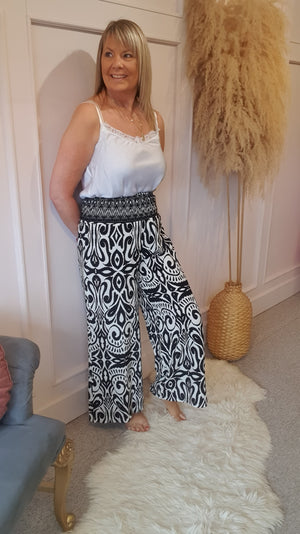 Aztec Palazzo Pants - Black/Cream