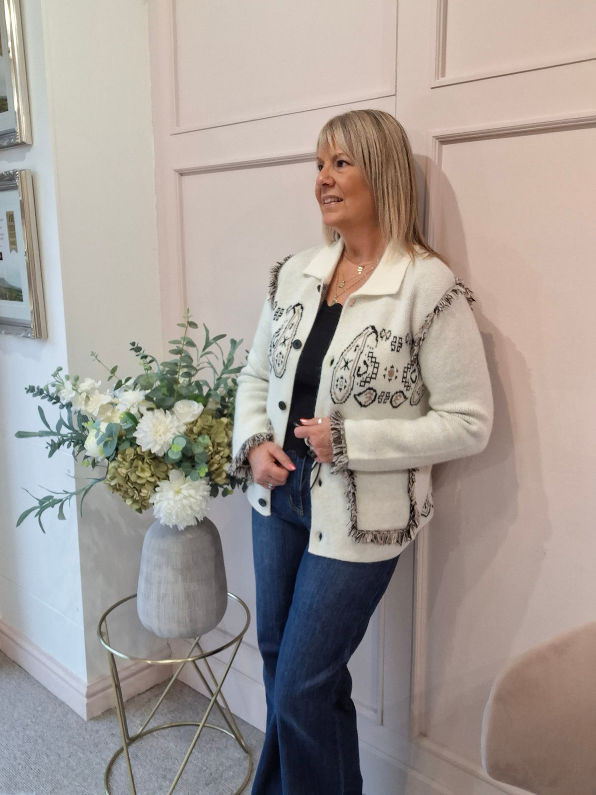 Fringe Detailing Cardi/Jacket - Cream