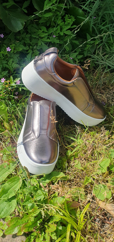 Laceless Platform Sole Trainer - Pewter