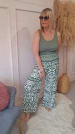 Aztec Palazzo Pants - Khaki/Cream