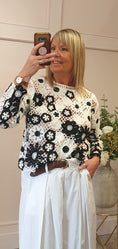 Load image into Gallery viewer, Crochet Flower Jumper - White/Black - Wardrobe By Simone
