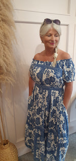 Full Bloom Midi Dress - Blue/White