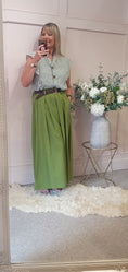 Load image into Gallery viewer, Striped Frilled Sleeve Shirt  - Green/White - Wardrobe By Simone
