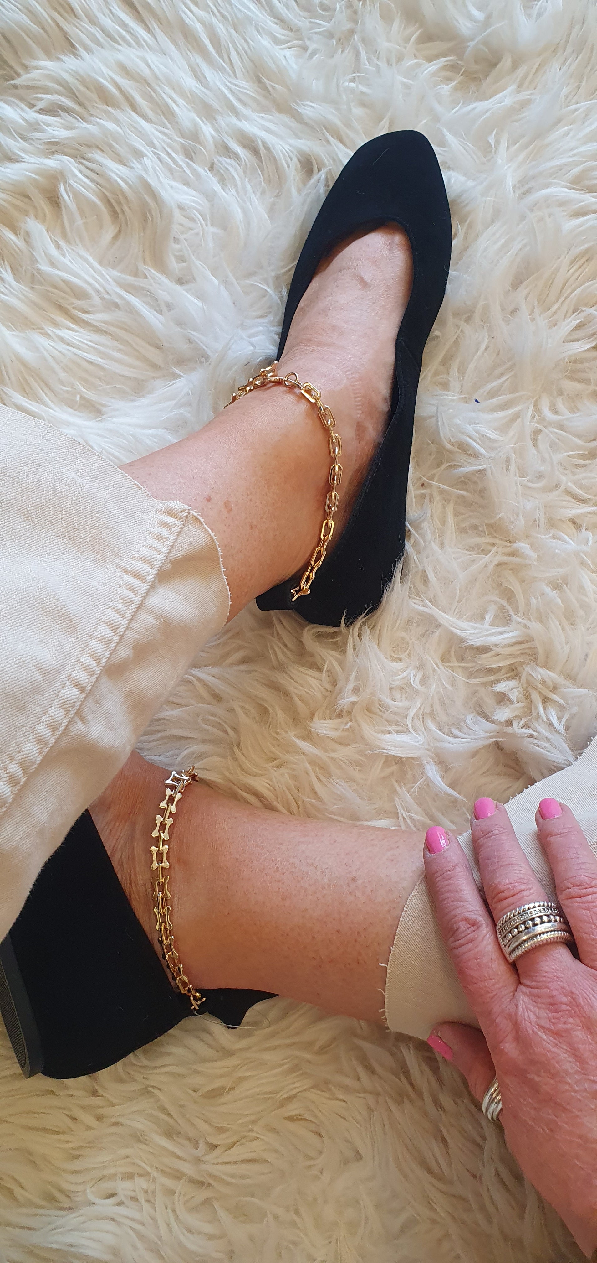 Chain Ankle Strap Flat Shoe - Black - Wardrobe By Simone