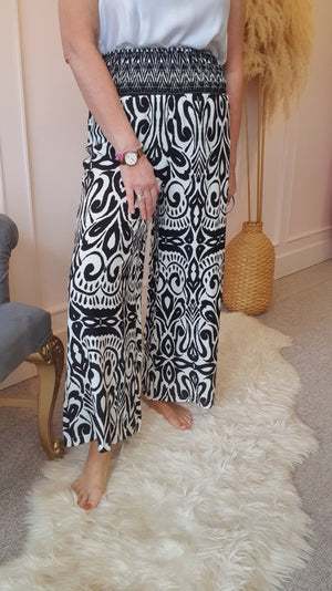 Aztec Palazzo Pants - Black/Cream