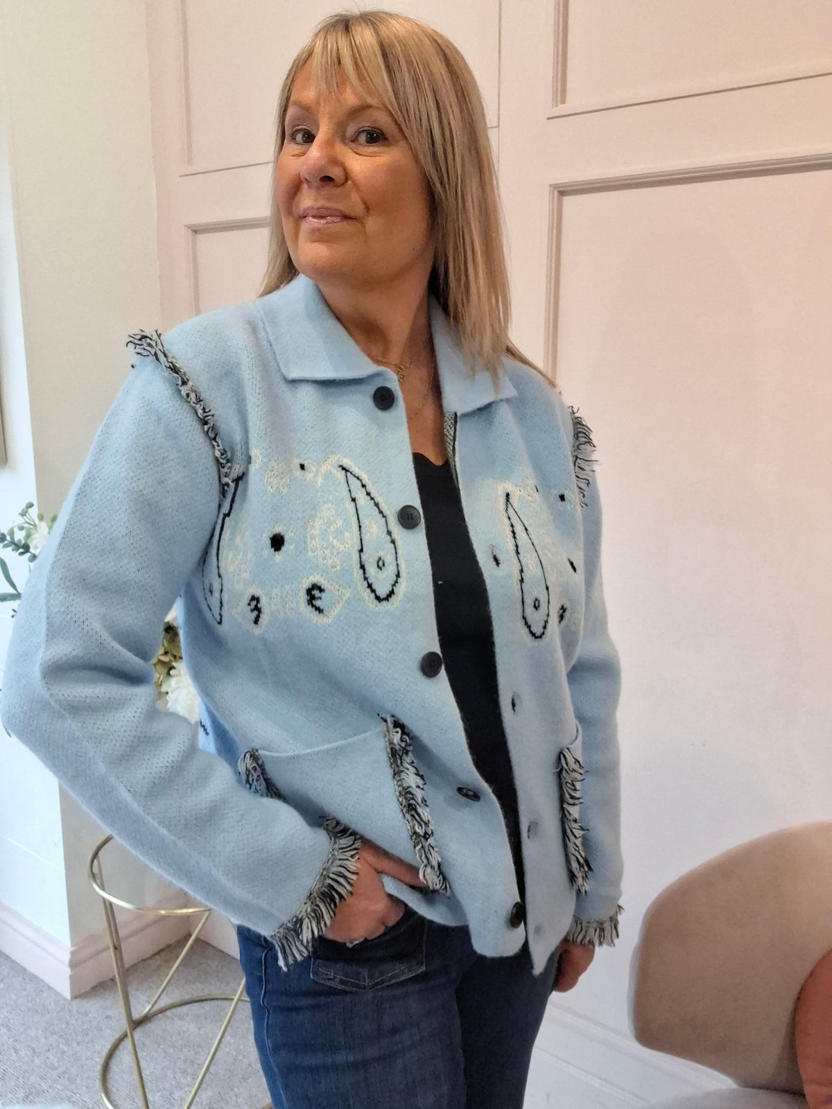 Fringe Detailing Cardi/Jacket - Powder Blue