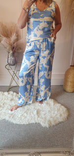 Cow Print Wide Pants - Blue/Cream - Wardrobe By Simone