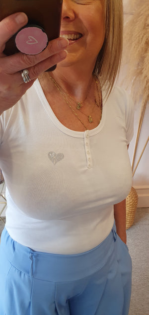 Sparkle Heart Slimfit T Shirt - White - Wardrobe By Simone