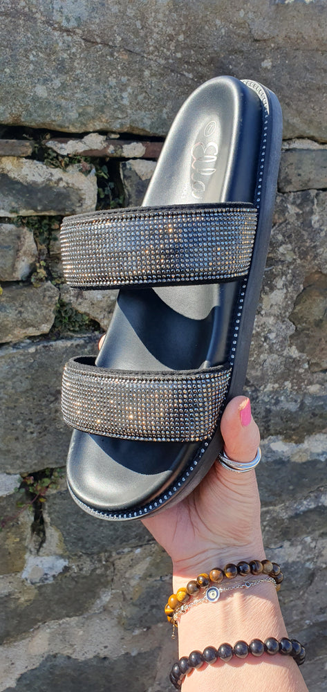 Patsy Double Band Sparkle Slider - Black