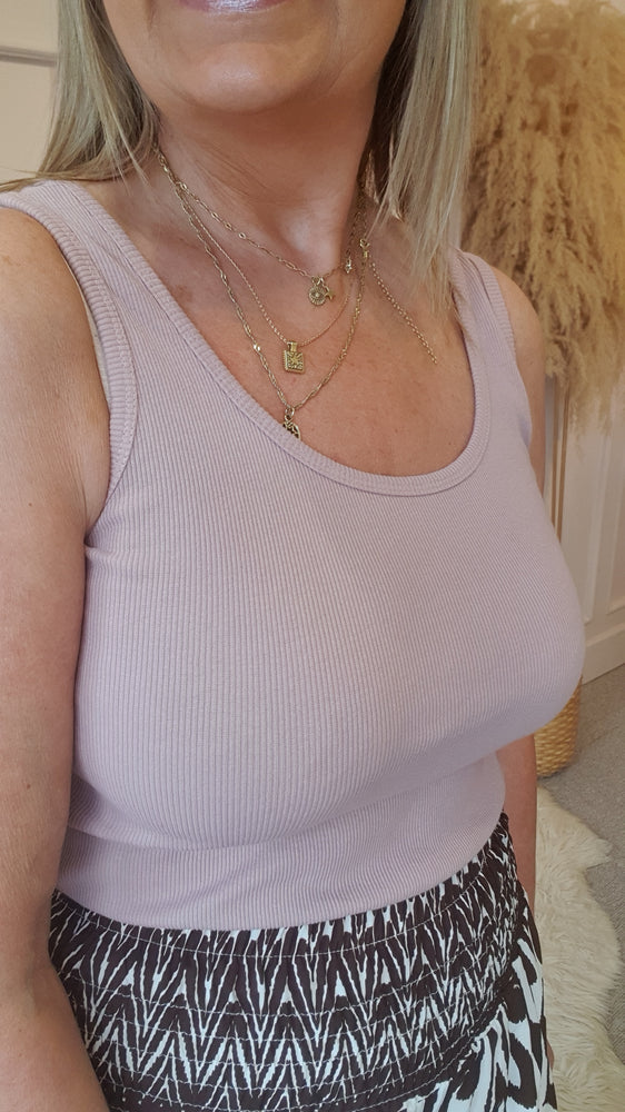 Just A Ribbed Vest Top - Dusky Pink