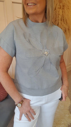 Big Daisy & Gems T Shirt - Marble Grey