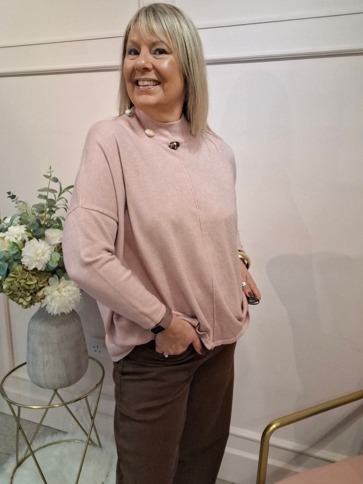 Bead Detail Jumper - Dusky Pink