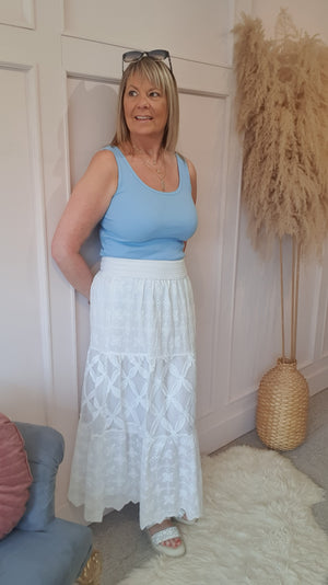 Gypsy Embroidered Maxi skirt - White