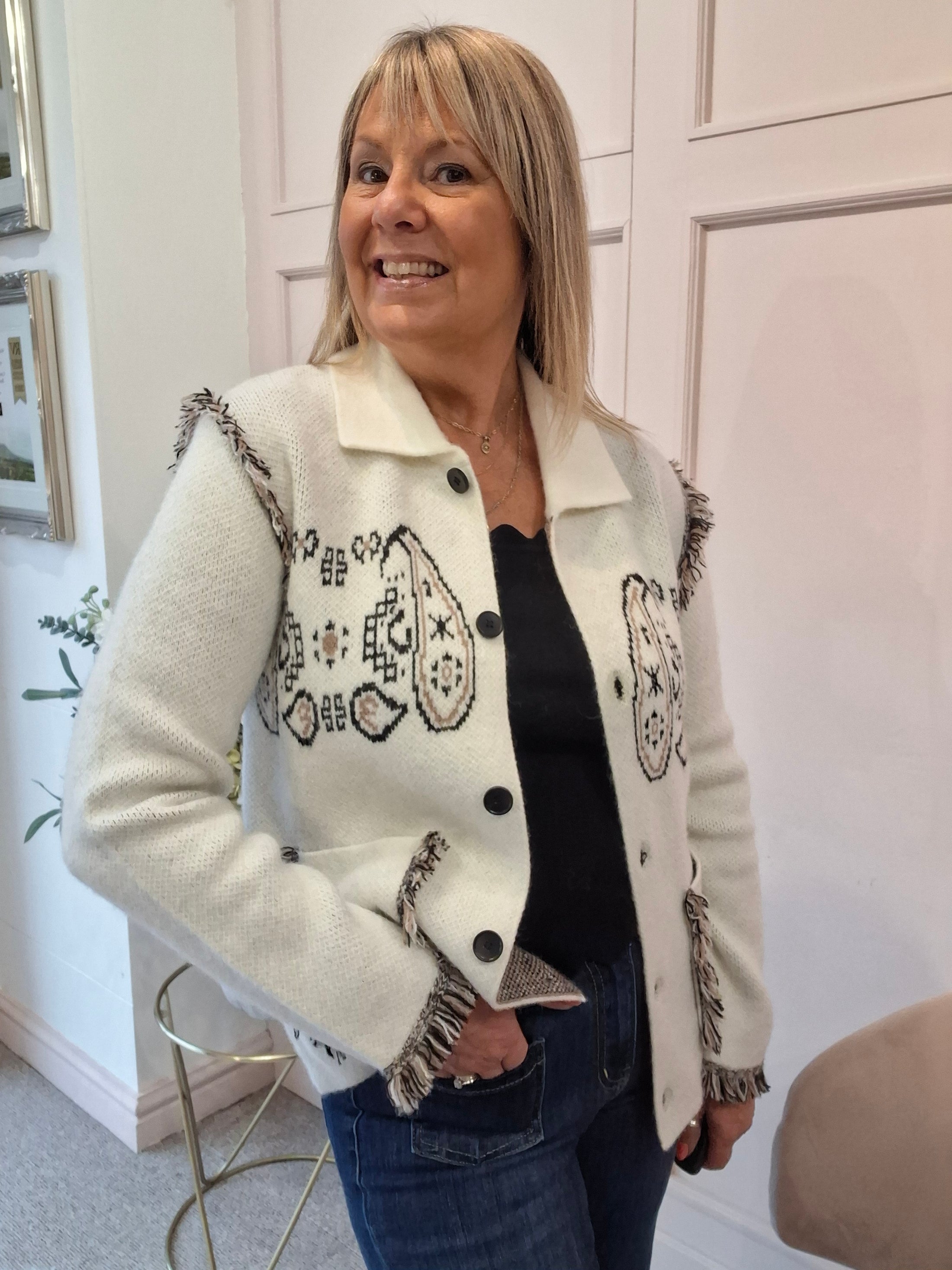 Fringe Detailing Cardi/Jacket - Cream