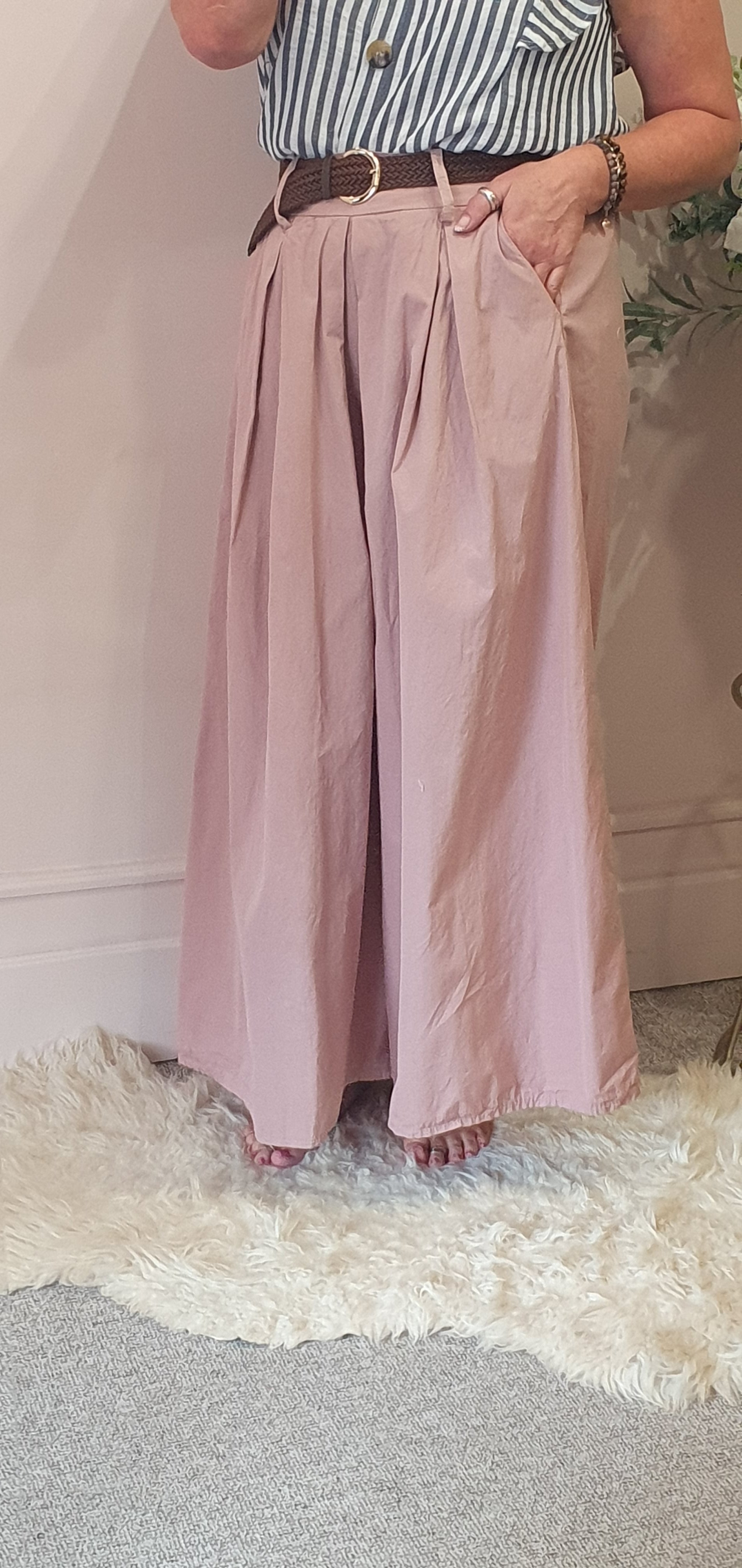Belted Palazzo Wide Pant - Dusky Pink - Wardrobe By Simone