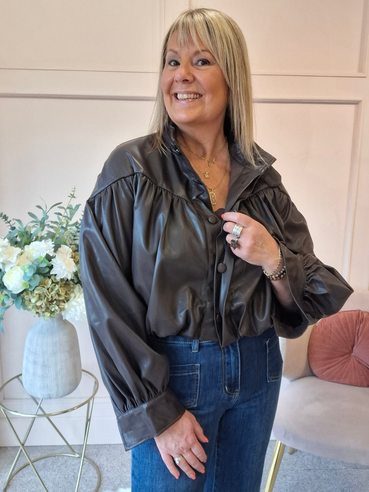 Quirky Faux Leather Jacket - Chocolate