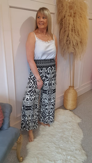 Aztec Palazzo Pants - Black/Cream
