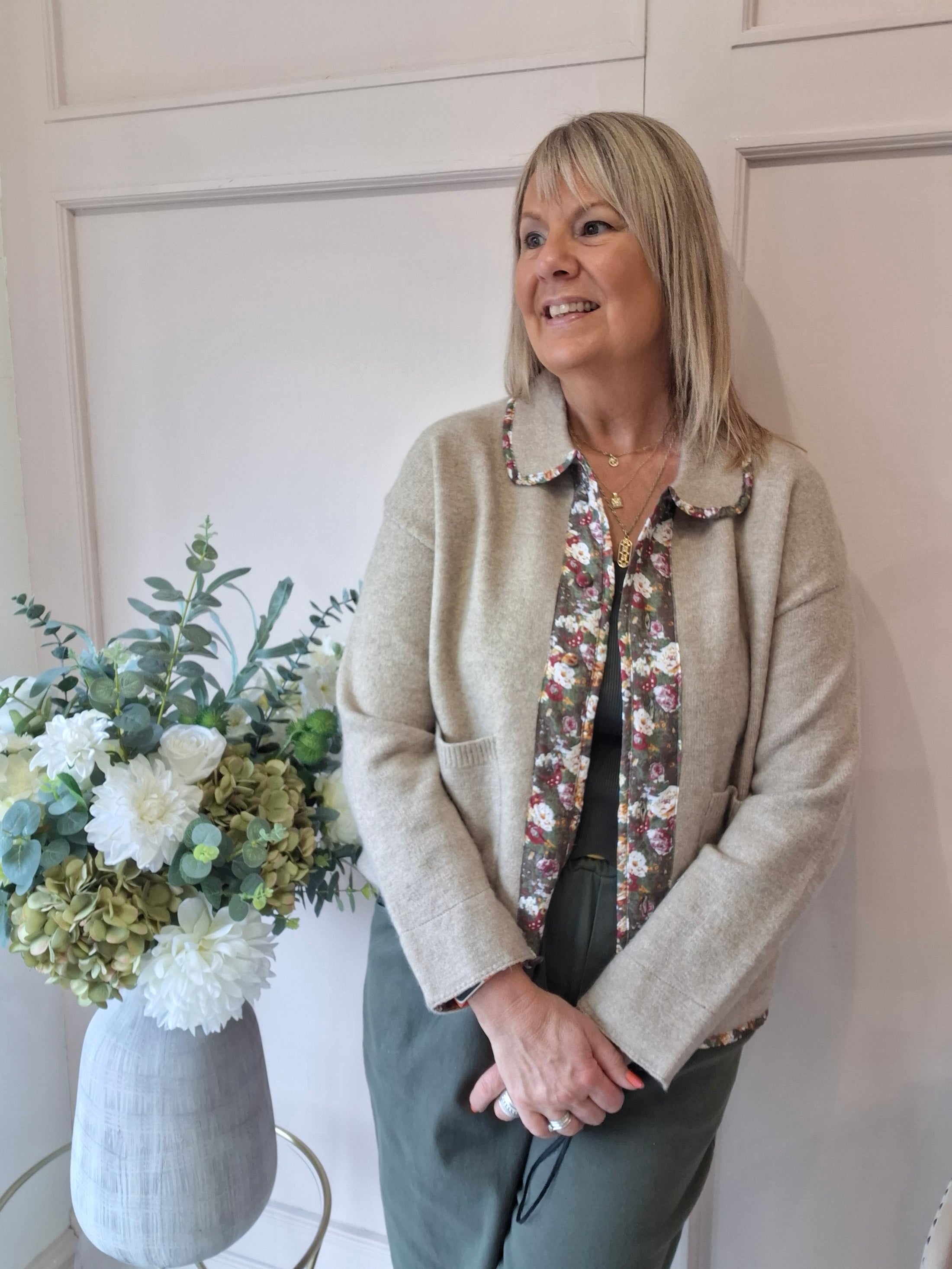 Floral Edge Cardi/Jacket - Biscuit