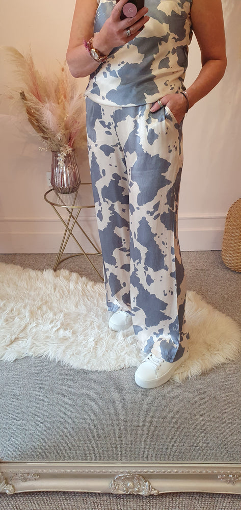 Cow Print Wide Pants - Grey/Cream - Wardrobe By Simone