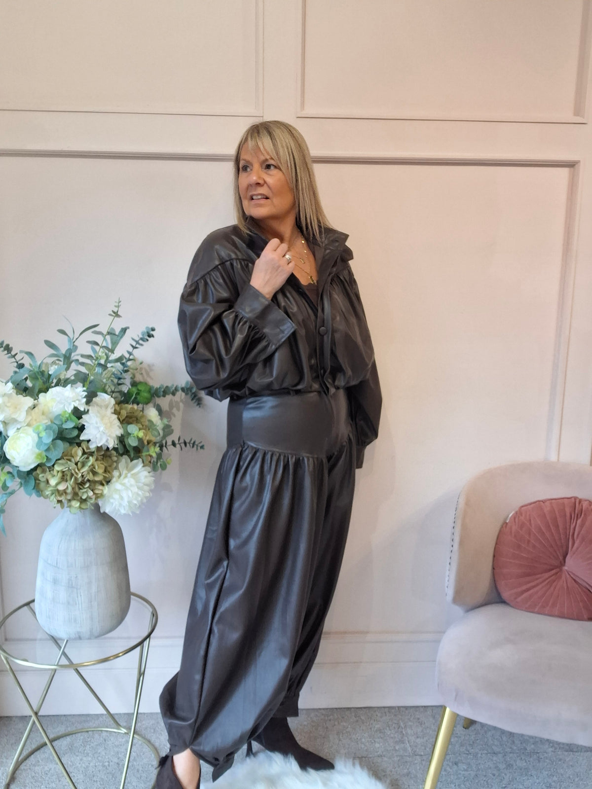 Quirky Faux Leather Jacket - Chocolate