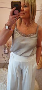 Lace Edged Camisole Top - Light Grey - Wardrobe By Simone