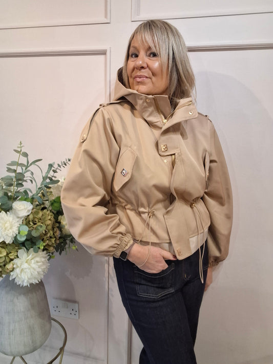 Short Hooded Jacket - Caramel/Cream - Wardrobe By Simone