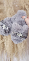 Load image into Gallery viewer, Bow & Gem Slider Slipper -Mink
