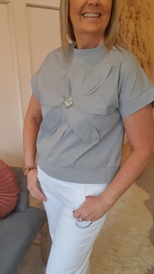 Big Daisy & Gems T Shirt - Marble Grey