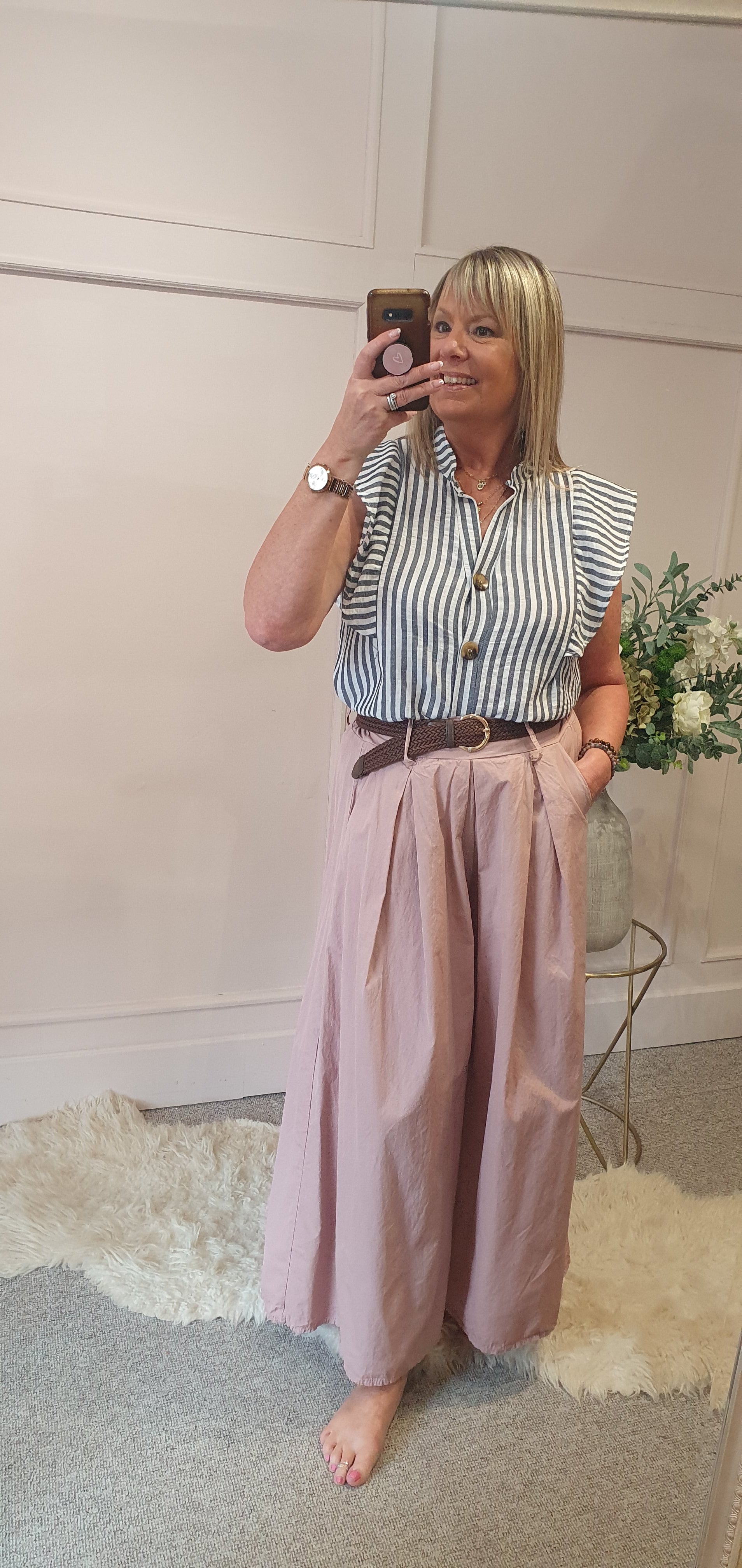 Belted Palazzo Wide Pant - Dusky Pink - Wardrobe By Simone
