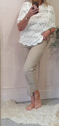 Load image into Gallery viewer, Turn Up Wide Jeans - Beige - Wardrobe By Simone
