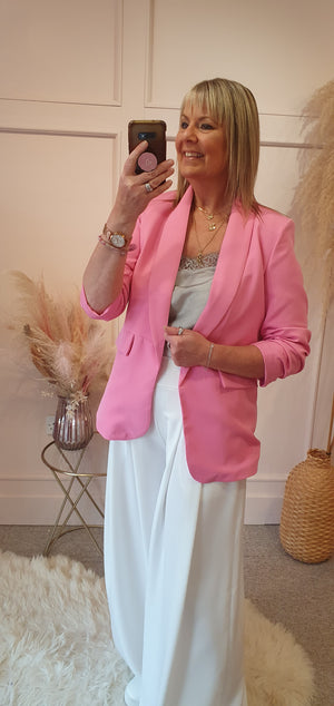 Ruffle Sleeved Blazer - Bubblegum Pink - Wardrobe By Simone