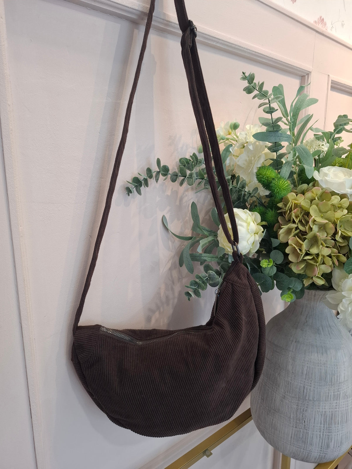 Cross Body Cord Bag  - Brown