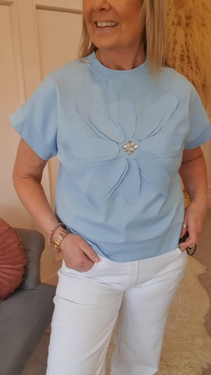 Big Daisy & Gems T Shirt - Blue