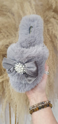 Load image into Gallery viewer, Bow & Gem Slider Slipper -Mink
