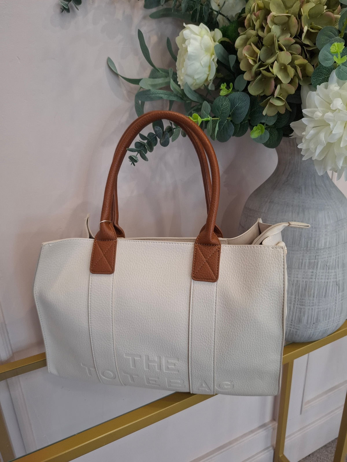 The TB Shopper Bag  - Cream/Tan